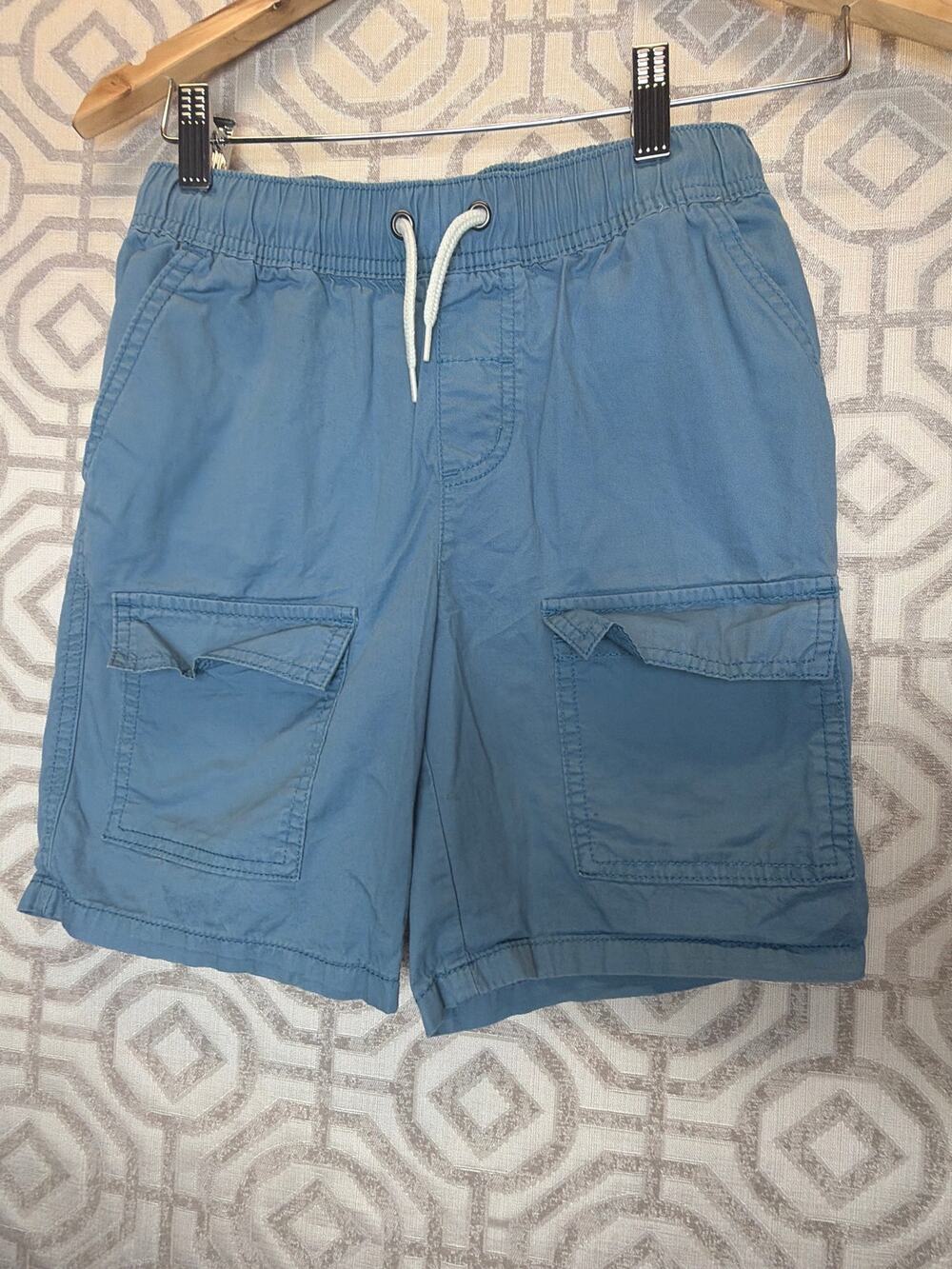 Cat & Jack Boys Blue Cargo Shorts Pull On Elastic Waist Drawstring Sz 10/12